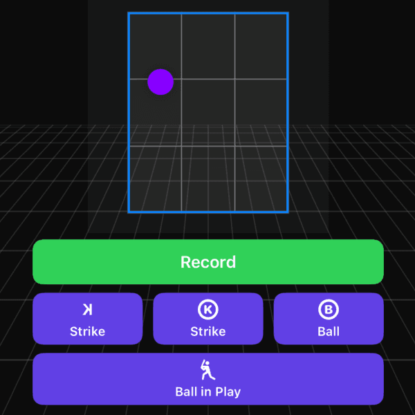 Rizzler pitch outcome screen showing result options like ball, strike, and swinging strike with speed entry