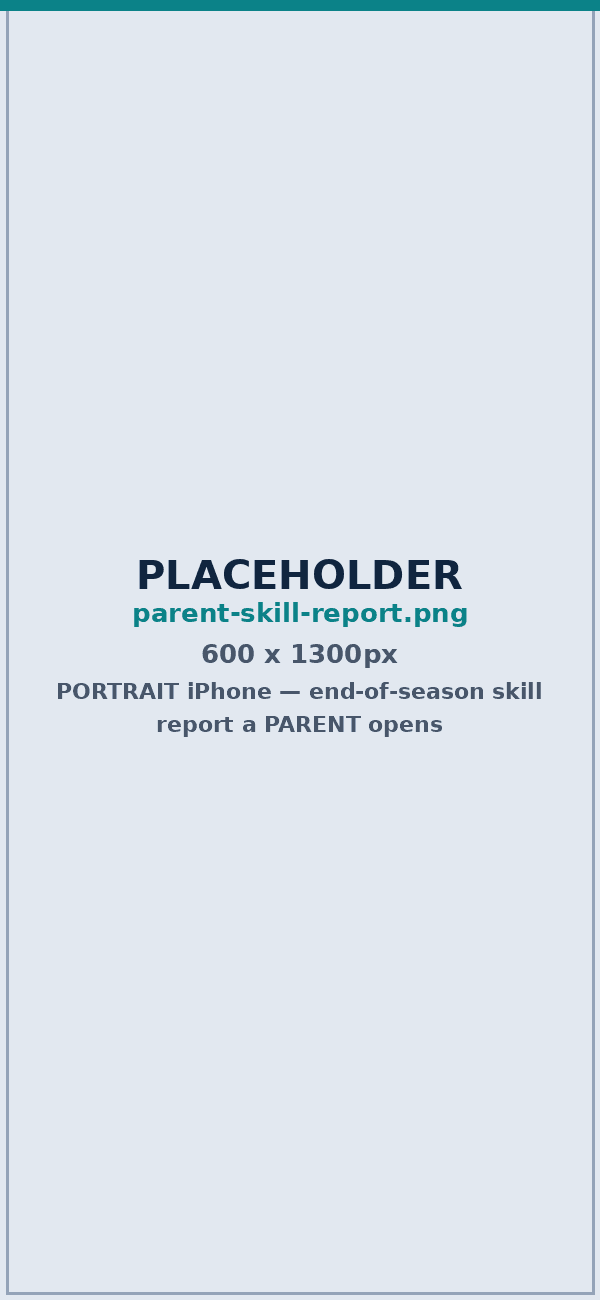 End-of-season skill report a parent opens on their phone showing a player's progress