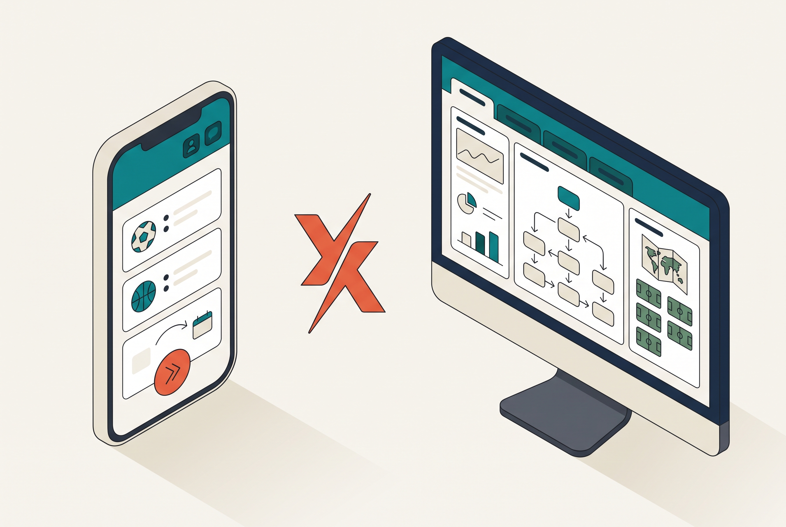 A nimble team coaching app beside a large enterprise league platform