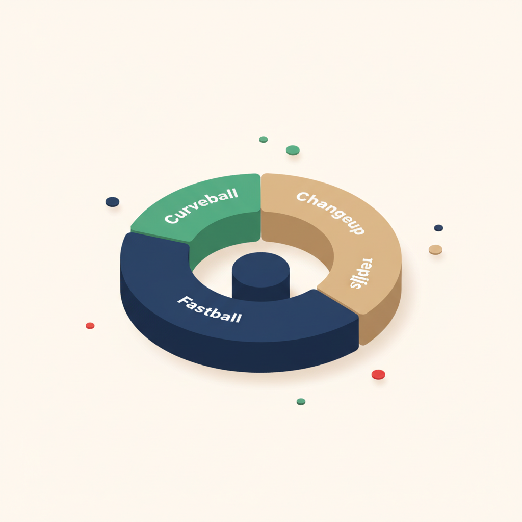 Donut chart showing pitch type distribution with fastball, curveball, changeup, and slider segments