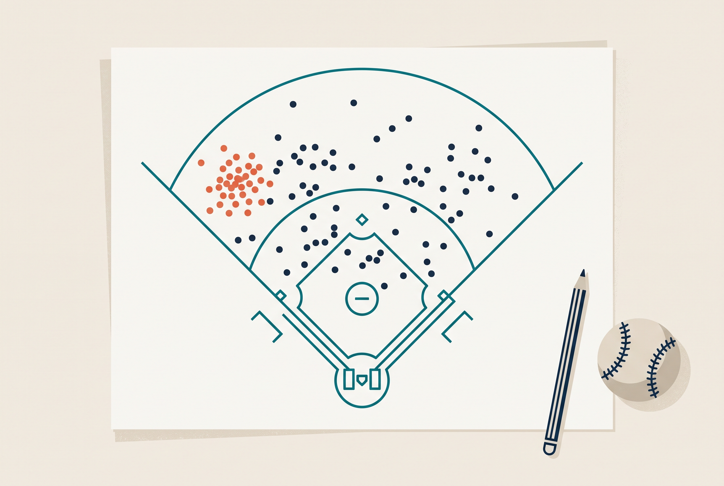 Baseball spray chart showing hit locations plotted on a field diagram